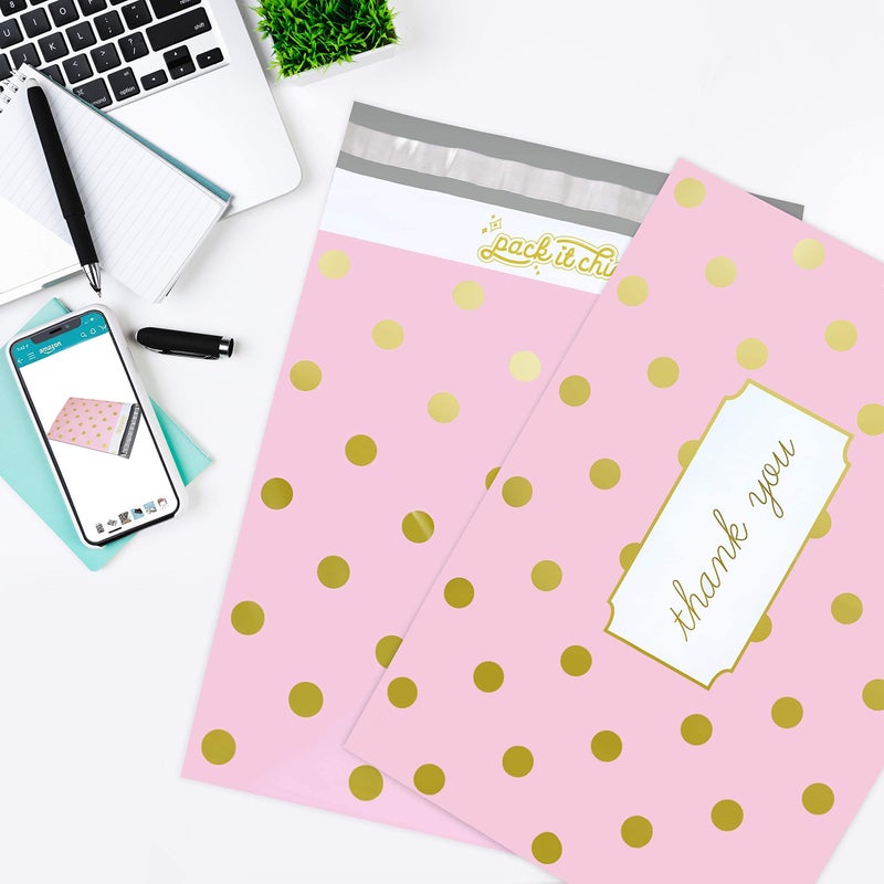 Pack It Chic - 10X13 (100 Pack) Pink Polka Dot - Thank You Poly Mailer Envelope Plastic Custom Mailing & Shipping Bags - Self Seal - Image 5